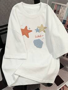 Women's Limited Edition Summer Short-Sleeve T-Shirt, Loose Fit With Cartoon Print, Short-Sleeve Top, Base Layer. 3333 Lightweight Cotton - 白色 - 查看 2