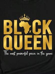 Camiseta de Manga Corta con Estampado de Lema  BLACK QUEEN La Pieza Más Poderosa del Juego Camisetas Gráficas para Mujer 100% Algodón - Negro - Ver 4