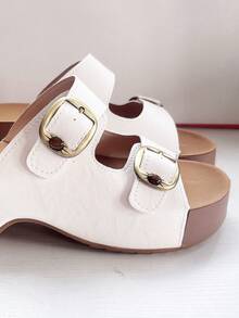 Women's Platform Wedge Sandals, Open Toe Strap Slides, Fashionable Versatile Beach Slippers For Summer - White - View 6