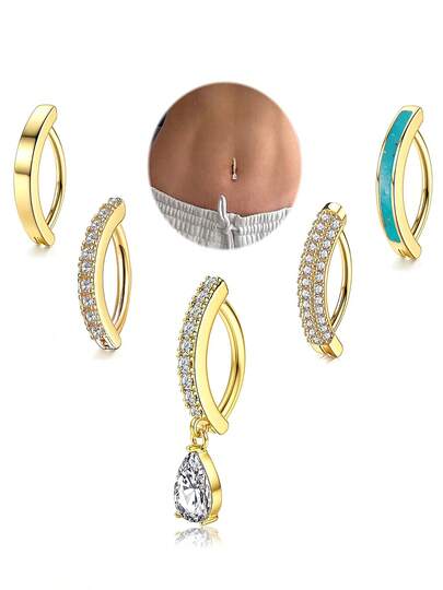 5 chiếc khuyên rốn hình giọt nước tối giản đính đá Cubic Zirconia, thích hợp cho đi biển, dự tiệc, lễ hội, đeo hàng ngày và thể hiện phong cách cá nhân.