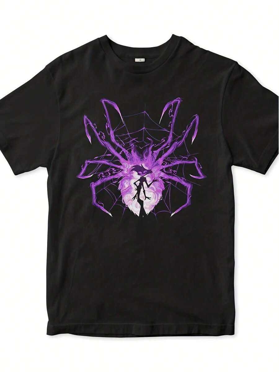 Nueva Camiseta Casual de Manga Corta con Cuello Redondo para Hombres y Mujeres, Diseñada con Patrones Geométricos de Telaraña, Adecuada para un Uso Cómodo Durante Todo el Año, Hecha de Material Ligeramente Elástico y Ofrece un Ajuste Regular. - Negro - Ver 1