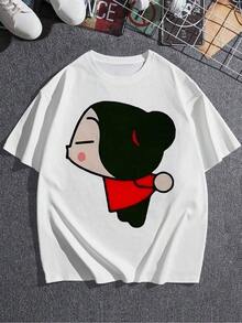 Women's Pucca Graphic Print Casual T-Shirt, Retro Chic Style, Premium Soft Cotton Blend, Casual Everyday Wear, Perfect Birthday Gift For Her. Express Yourself In Comfort And Style! 100% Cotton, Durable. - 白色 - 查看 3