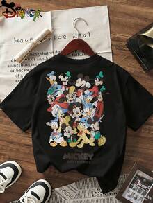 Disney Collaborates With Mickey Mouse And Friends To Gather For A Pre - And Post Printed Boys' Summer Short Sleeved T-Shirt, A High-Quality Short Sleeved Round Neck T-Shirt That Is Comfortable To Wear. Summer Short Sleeves Are The Perfect Choice For Travel, Play, And Daily Life - màu đen - Xem 4