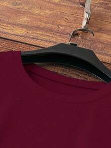 Camiseta de punto ajustada de manga corta informal para mujer - Rojo - Ver 4