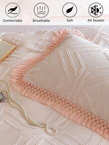 1pc Pink 3D Cut-Out Tassel Pillowcase, French Romantic Style Bedroom Decor Cushion Cover, Farmhouse Home Decoration Pillow Sham, Suitable For All Seasons, Machine Washable, Pillow Insert Not Included - Pink - View 2