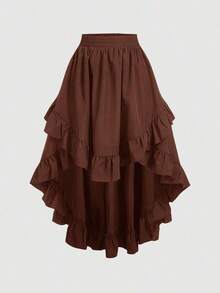 MOD Women's Plus Size Burgundy Ruffled Skirt, Vintage Burgundy Ruffled Skirt - Brown - View 9
