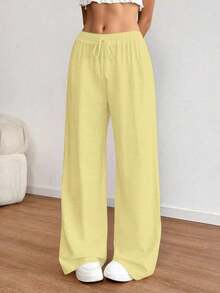 Women's Loose-Fitting, Low-Waisted Linen Trousers In A Bohemian And Casual Style, Wide-Leg And Relaxed Drawstring Pants, Soft And Comfortable, Suitable For Everyday Casual Wear And Holidays, All Year Round, Spring - 黃色 - 查看 7