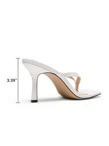 Women Fashion Kitten Heel Thong Mule Sandals, Versatile Stilettos Thong Sandals Fashion Open Toe Wide Strap Slide Summer Sandals For Formal, Party, Work & Daily Wear - 白色 - 查看 3