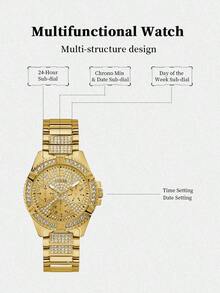 Đồng hồ nữ GUESS Luxury Gift, vỏ thép không gỉ mạ vàng bóng, mặt kính pha lê và dây đeo cao cấp đa chức năng W1156L2 - Vàng - Xem 5