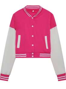 2024 Spring & Autumn European And American Women's Solid Color Jacket, Single-Breasted Baseball Jacket, Sports Outerwear - Rose Red - View 2