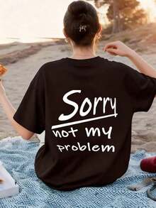 Women's Plus Size "Not My Business" T-Shirt - T-Shirt With Prominent Text On The Back, Suitable For Spring And Summer, Casual Street Style, Machine Washable, Suitable For Daily Wear, Going Out, Parties, School, Music Festivals, Vacations And Travel. Color: Black - 黑色 - 查看 2