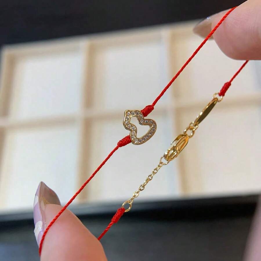 1件 时尚百搭复古硬币风格~法式红绳镶钻小葫芦手链,女士款,吉年款,小众高端蓝/粉色绳手链 - 葫蘆手鍊 - 查看 1