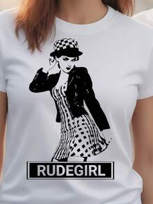 SKA Women's T-Shirt, Two-Tone Design Rocksteady Rudegirl Rude The Specials Madness D2 - 白色 - 查看 6