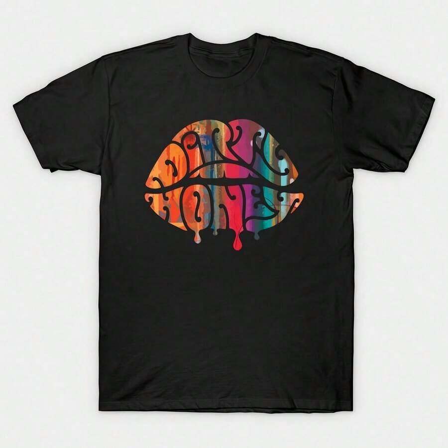 Dirty Honey Band T-Shirt, 220g, High-Density Cotton. Butterfly Print. Unisex Sizes. Inspirational Crew Neck T-Shirt. Cute And Stylish Y2K-Inspired Summer Top, Perfect For Outdoor Activities, Lounging At Home, Working, Or Showing Off On The Street. Casual, Loose-Fitting T-Shirt For Everyday Wear. - 黑色 - 查看 1
