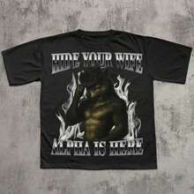 Hide Your Wife, The Alpha Wolf Is Coming! Awkward T-Shirts, Werewolf, Memes, Satirical T-Shirts, Mocking Graphic Tees, 90s Y2K T-Shirts, Clothing - 黑色 - 查看 2