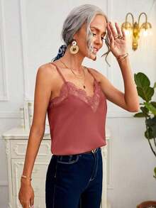 Frenchy Camis Malla en contraste Bordado Liso Elegante - Color caoba - Ver 3