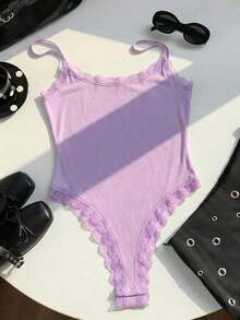 Body Con Tirantes Finos Y Ribete De Encaje Para Mujer - Morado - Ver 7