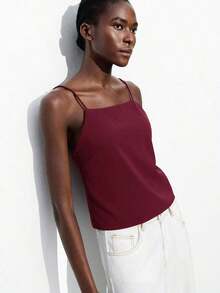 Blusa sin mangas con lazo ajustable, elegante para fiesta, oficina, viajes, casual, romántica, adecuada para invitados de boda, anfitriones, citas, fiestas, conciertos, desayunos, aeropuerto, vacaciones de verano - Burdeos - Ver 5