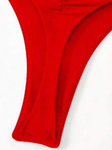 Braguitas de bikini con volantes de unicolor para mujer, sexy y ajustadas, para la playa y celebraciones de Halloween - Rojo - Ver 5
