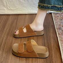 Women's Casual Fashion Open Toe Slippers, New Retro Flat Soft Non-Slip Beach Vacation Strap Sandals - Brown - View 2
