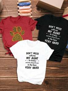Artículo de moda: Camiseta casual de manga corta para mujer, camiseta con estampado "No te metas conmigo, mi tía está muy enojada", camiseta de manga corta con cuello redondo para mujer, top deportivo casual de algodón puro y transpirable, regalo para vacaciones, primavera, mariposa, Pascua, camiseta para mujer. - Blanco - Ver 6