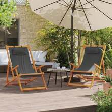 vidaXL Solid Eucalyptus Wood Beach Chair, Folding Lounger, Folding Chair, Beach Lounger, Garden Lounger, Sun Lounger, Folding Lounger, Camping Chair, Fabric Grey - Grey - View 10