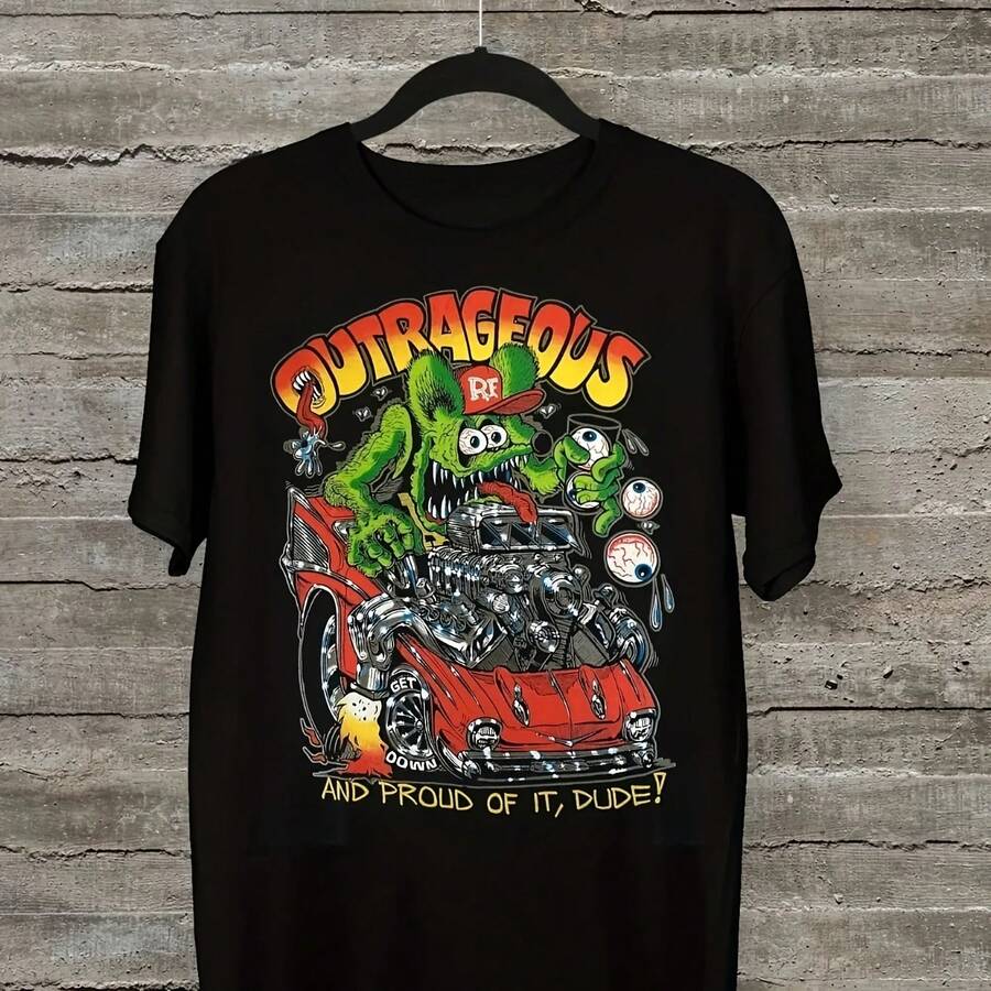 Rat Fink Ed Roth T-Shirt With Big Daddy Print In Black, Clothing In All Sizes, Short-Sleeved Graphic Shirt For Men And Women, For Spring And Summer, Unisex - Shape - View 1