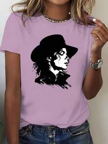 Camiseta Casual de Mujer Nueva Colección Otoño - Estampado Clásico Retrato, Cómoda y Elegante con Cuello Redondo para Deportes Correr Moda, Personalidad Divertida Suave Transpirable Ropa casual Fiesta Celebración Vacaciones Navidad Halloween Campus Graduación Regalo Unisex Pareja Hermana Conjunto - Rojo - Ver 9