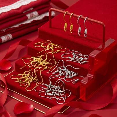 100Pcs 304 Stainless Steel 18K Gold Plated French Ear Hooks, Fish Hook Ear Wires With Coil & Loop, DIY Handmade Earring Jewelry Making Findings