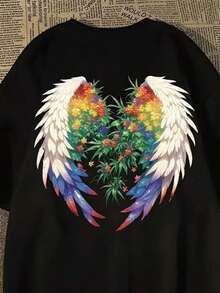 Vintage Trendy Brand Painted Wing Short-Sleeved Graphic T-Shirt Summer Pure Cotton Men's T-Shirt Kid's Clothing Tee Y2k Woman - Negro - Ver 2
