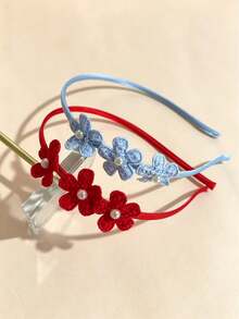 1/2/4pcs Pearl Flower Headbands - Cute Knitted Hair Accessories For Girls, Soft For Daily & Party Use (Yellow/Blue/Purple/Red) - Multicolor - View 16