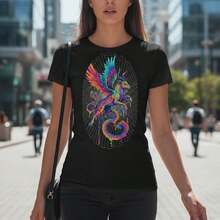 Camiseta Surrealista de Op Art Vibrante con Diseño de Alebrije Fundido Psicodélico - Negro - Ver 11