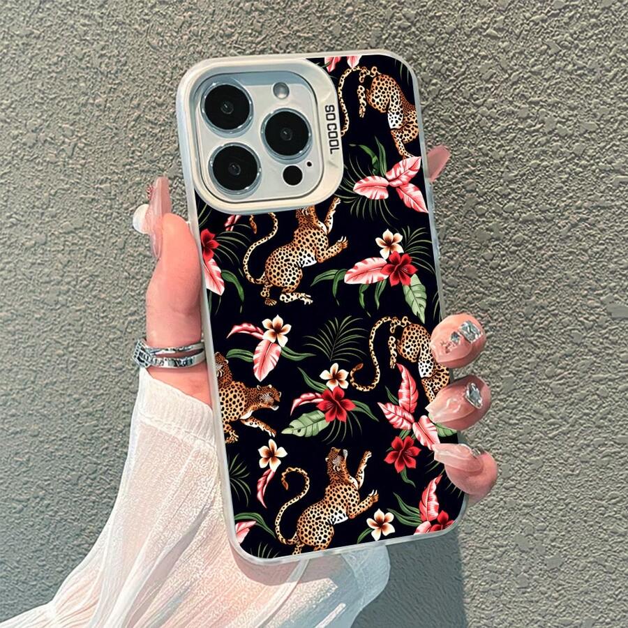 wilde Leoparden dünne Schutzhülle designt für iPhone16/16 plus/15 Pro/11 Pro/17/Air/13 Pro Max/11/16 pro/15 Pro Max/14/13,  Galaxy S22 Ultra 5G/ 15 pro/ 14 Pro, matte Oberfläche Leopardenmuster braune Leoparden Y2K Millennium-Stil Leoparden Y2K. - Silber - Übersicht 1