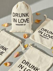 5/10/20 Pcs Black Letter Printed Jute Drawstring Bags, Linen Jewelry Gift Pouches, Reusable Gift Bags For Wedding Favors, Christmas, DIY Crafts, Baby Party, Baby Shower & More Occasions - Multicolor - View 1