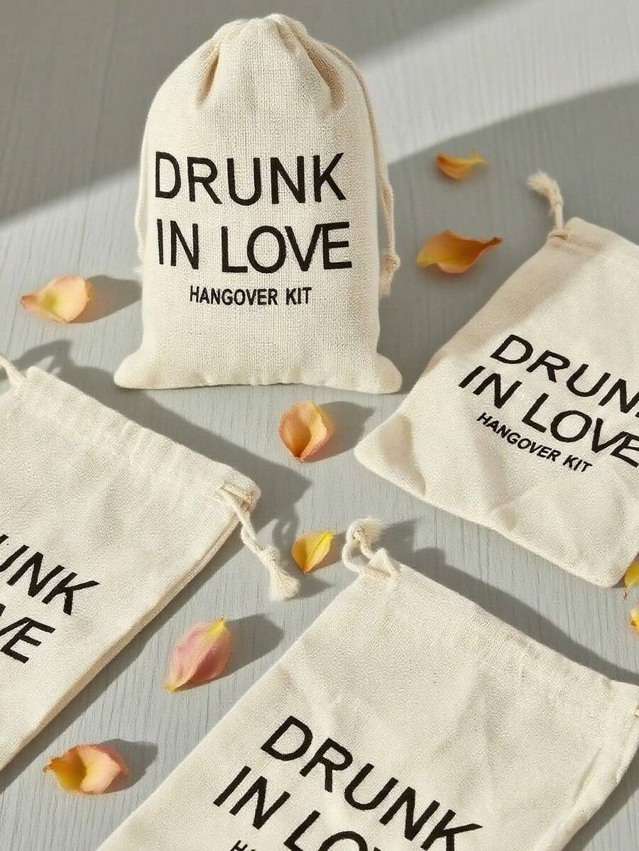 5/10/20 Pcs Black Letter Printed Jute Drawstring Bags, Linen Jewelry Gift Pouches, Reusable Gift Bags For Wedding Favors, Christmas, DIY Crafts, Baby Party, Baby Shower & More Occasions - Multicolor - View 1