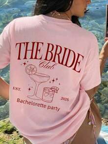 Women's T-Shirt With A Round Neck, Letter Print, And Short Sleeves. Suitable For Summer, The Beach, Street Style, Everyday Wear, Work, Office Parties, Going Out, Carnivals, Music Festivals, Valentine's Day, And Casual Occasions. - 糖果粉 2 - 查看 5