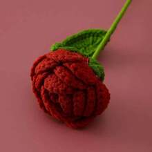 1pc/3pcs/5pcs Exquisite Hand-Cropped Knitting Craft Roses Flowers ,Artificial Flowers For Wedding Party Decorations Home Decor Gift Bouquets - Burgundy - View 4