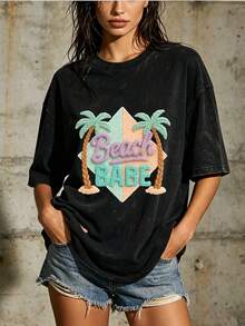 Camiseta de Verano para Mujer Beach Girl 180G - Perfecta para vacaciones en familia y fiestas de empresa, idea de regalo moderna para mujeres, esencial para divertidas fiestas en la playa. H4SS - Negro - Ver 6