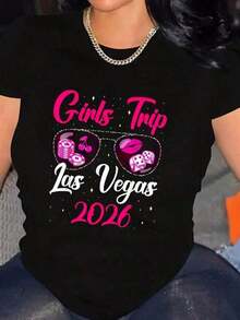 Korean 1 pieza, 100% algodón, camiseta para fiesta de cumpleaños del equipo de póker Las Vegas Girls Trip 2026 Reunion, camiseta gráfica negra de estilo urbano para mujer y hombre, camiseta de vacaciones, vestido de verano, 210g, 100% algodón, los diseños están impresos. Camiseta Gráfica Unisexo. - Negro - Ver 6