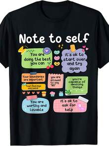 Inspirational T-Shirt For Yourself - Positive Self-Affirmation - With Colorful Self-Care Phrases, Unisex, Mental Health Clothing, Suitable For All Seasons, Ideal Gift For Self-Love And Personal Growth - 黑色 - 查看 1