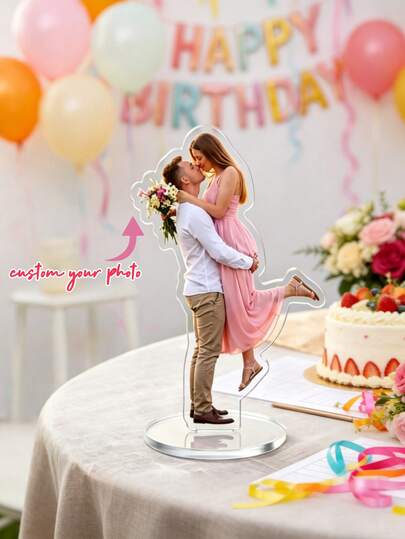 1 pièce Support photo acrylique personnalisé, affichage d'image imprimé recto-verso personnalisé, décoration de bureau en acrylique transparent, plaque de portrait personnalisée, ornement de table moderne, souvenir photo de couple, famille, animal de compagnie, cadeau d'anniversaire, de mariage, de bureau, de chambre, décoration commémorative, décoration de la maison