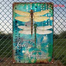 2D平面金属标牌，1件装，“蜻蜓之爱：永恒存在铁艺”。趣味装饰，家居装饰，门牌，客厅，卧室，礼品，万圣节，圣诞节，20.32*30.48厘米，2D平面 - B - 查看 1