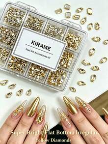 KIRAME 960顆黃色平底水鑽，高品質超亮美甲水晶套組，含1件點花工具，1-5mm亮面美甲水晶，適合DIY居家美甲、美甲沙龍、美甲供應商、美甲用品、夏季與旅行美甲、節日禮物 - 黃色 - 查看 6