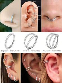 1 chiếc/bộ Khuyên mũi bằng thép không gỉ 316L đính đá Zirconia, cỡ 16G, Khuyên septum hai lớp, Khuyên septum, Khuyên môi, Khuyên septum, Khuyên helix, Khuyên sụn, Khuyên septum, Trang sức xỏ lỗ septum - Bạc - Xem 3