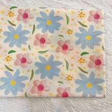 0,5m/1m/2m/3m/5m Tecido de Algodão com Estampa Floral em Aquarela Suave, Padrão de Flores Pintadas à Mão em Rosa e Azul, Têxtil Respirável para Vestidos, Roupas, Acolchoados, Decoração Doméstica e Costura DIY, Largura de 145cm, Múltiplos Tamanhos Disponíveis - Campos de flores rosa e azul - Visão 13