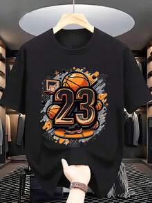 Basketball Jersey With Stylish Number 23 - Iconic Print - Lightweight Cotton Short Sleeve For Sports And Casual Wear - Inspired Design, Suitable For All Seasons (Orange) 100% Cotton - 黑色 - 查看 1