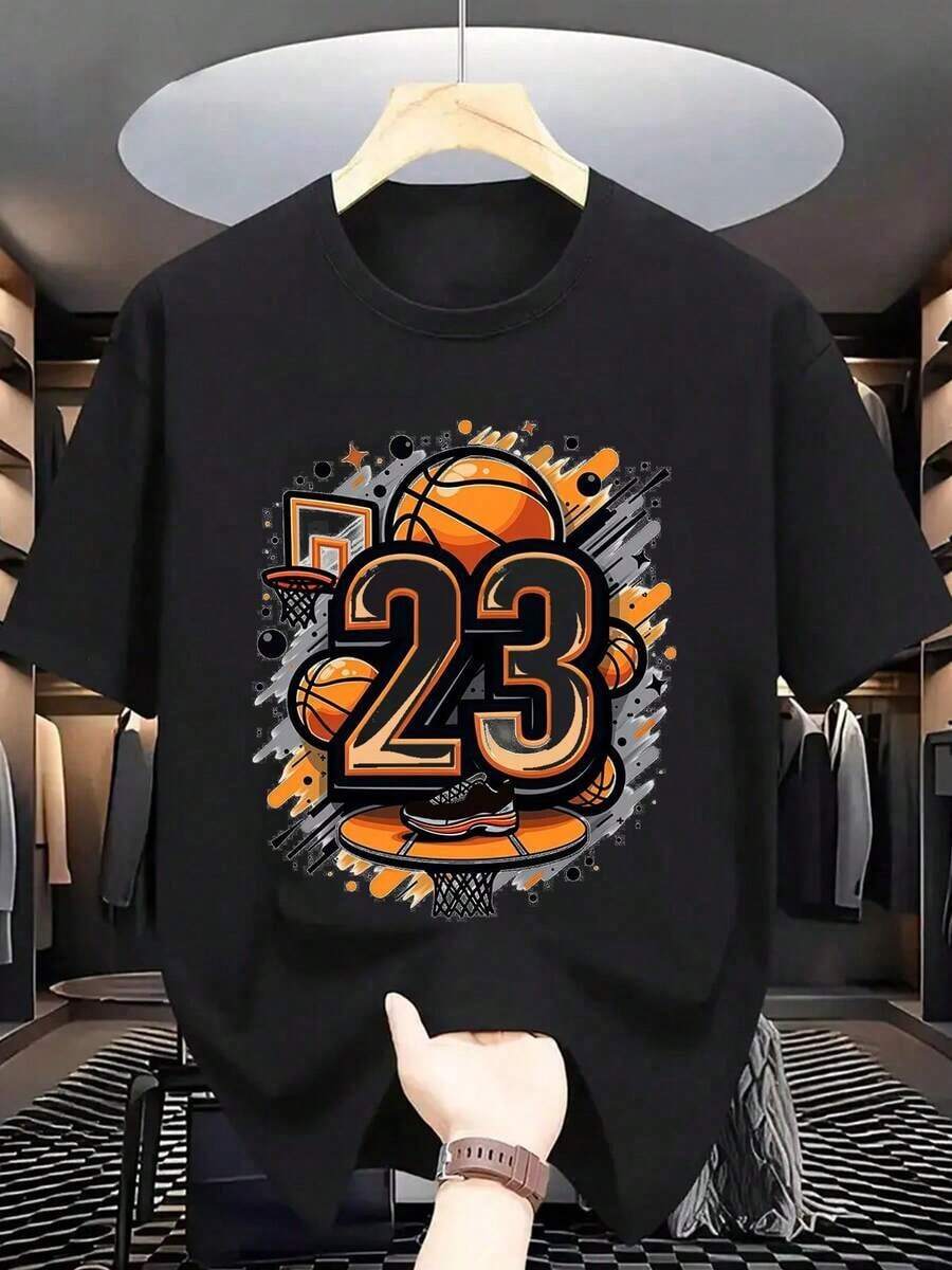 Basketball Jersey With Stylish Number 23 - Iconic Print - Lightweight Cotton Short Sleeve For Sports And Casual Wear - Inspired Design, Suitable For All Seasons (Orange) 100% Cotton - 黑色 - 查看 1
