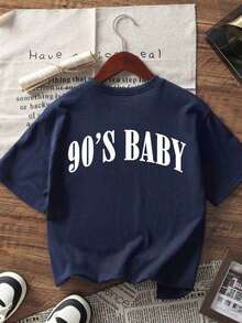 Nueva Llegada de Verano: Camiseta Casual de Manga Corta con Cuello Redondo y Estampado de Letras Rosadas de Estilo Americano Minimalista, Blusa de Mujer Moderna y Versátil en Color Blanco - Azul Marino - Ver 4