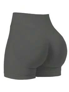 Pantalones cortos de yoga sin costuras de cintura alta para mujer - Levantamiento de glúteos elástico, adecuado para correr, fitness y actividades al aire libre| Apariencia de moda| Tela elástica de verano - Gris Oscuro - Ver 6