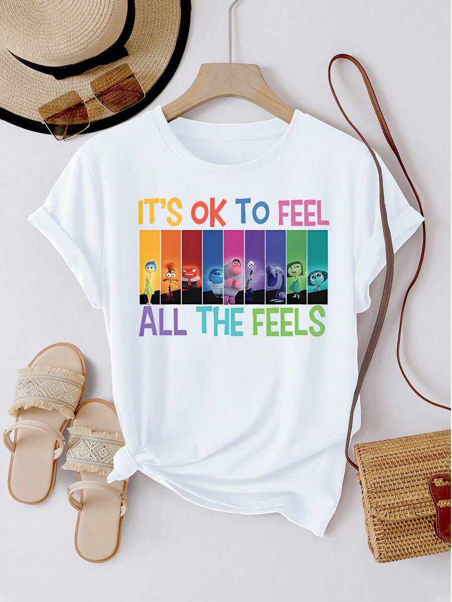 Women's 100% Cotton Short Sleeve Casual T-Shirt With Round Neck, Print, And Text. Spring/Summer Fashion For Running. 100% Cotton Short Sleeve T-Shirt With Round Neck. Casual Short Sleeve Round Neck Top. Pure Journey Short Sleeve Top. Fashionable For Spring/Summer. Clothing For - 白色 - 查看 1